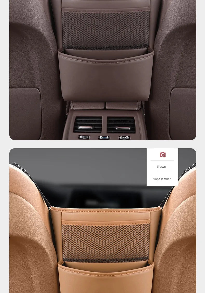 Car Handbag Holder Between Seats - Multifunctional Leather Auto Seat Middle Storage Bag