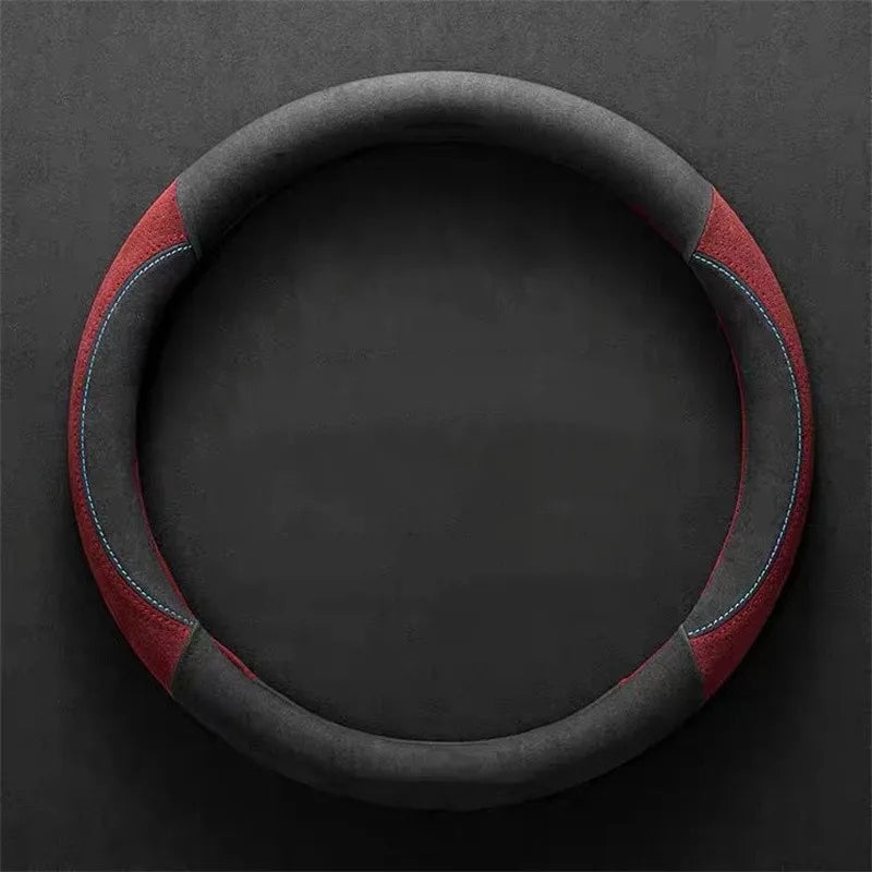 Car Steering Wheel Cover - Cowhide Suede Steering Wheel Wrap - Universal 37-38cm Breathable Steering Cover
