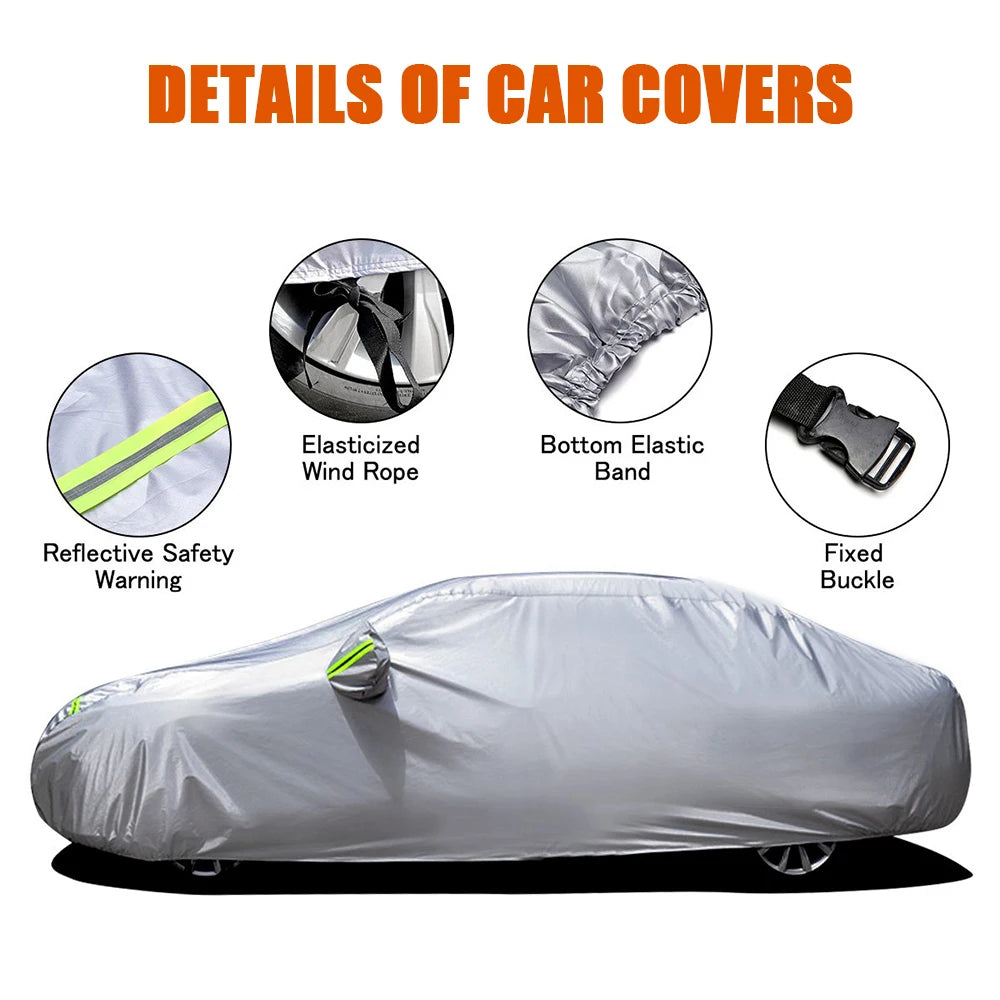 Car Cover Full Covers with Reflective Strip - Dustproof, UV & Scratch-Resistant Sunscreen Protection for 4X4/SUV Business Car - Delicate Leather
