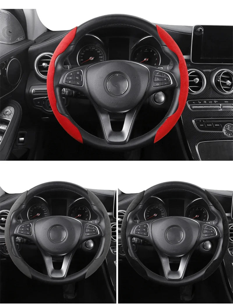 Suede Universal 38CM Car Steering Wheel Booster Cover - Non-Slip Auto Interior Steer Protector Decoration Accessories