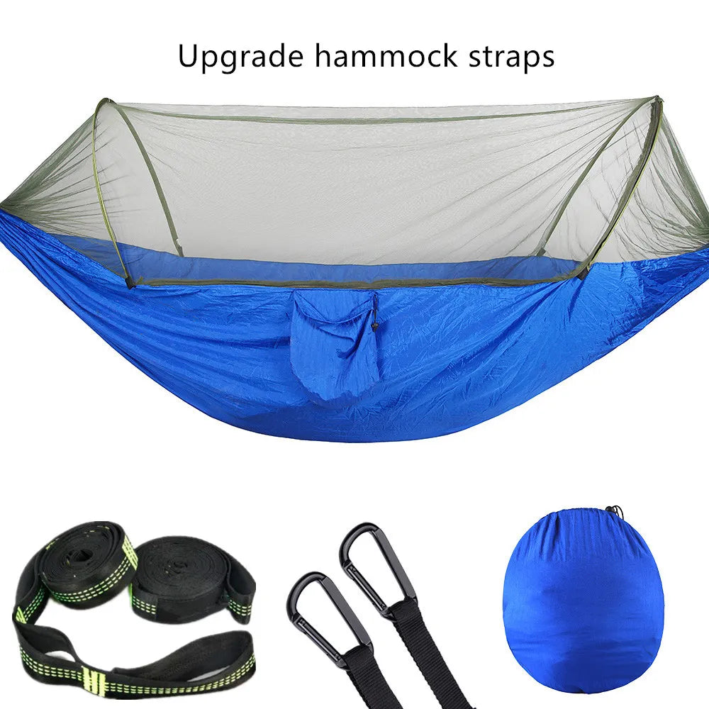 Premium Lightweight Camping Hammock with Integrated Pop-Up Mosquito Net: Durable Parachute Material, Portable Outdoor Swing Sleeping Hammock for Campers - Delicate Leather