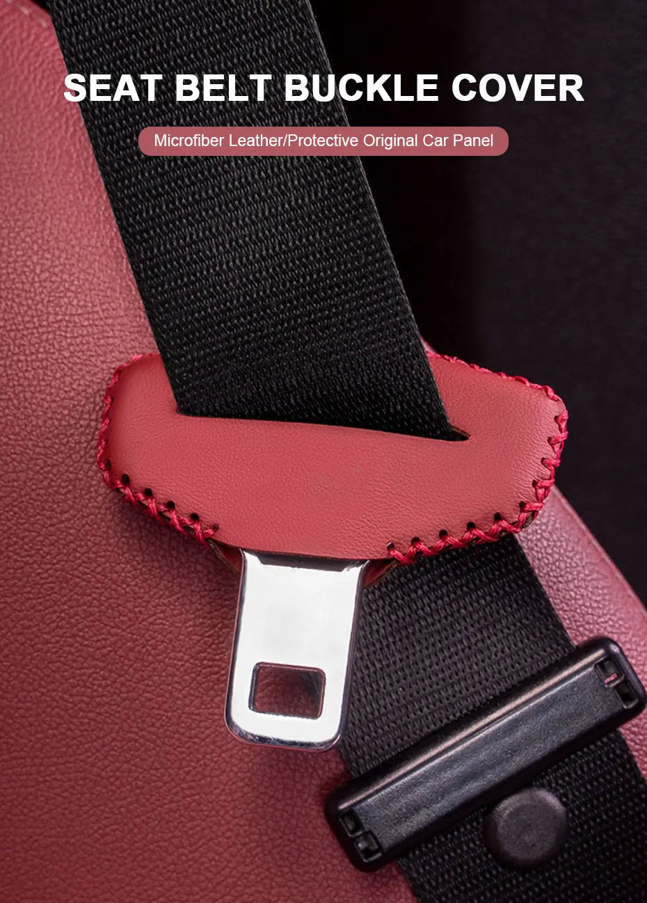 Leather Car Seat Belt Clip Extender Safety Seatbelt Lock Buckle Plug Cover - 2 Pack