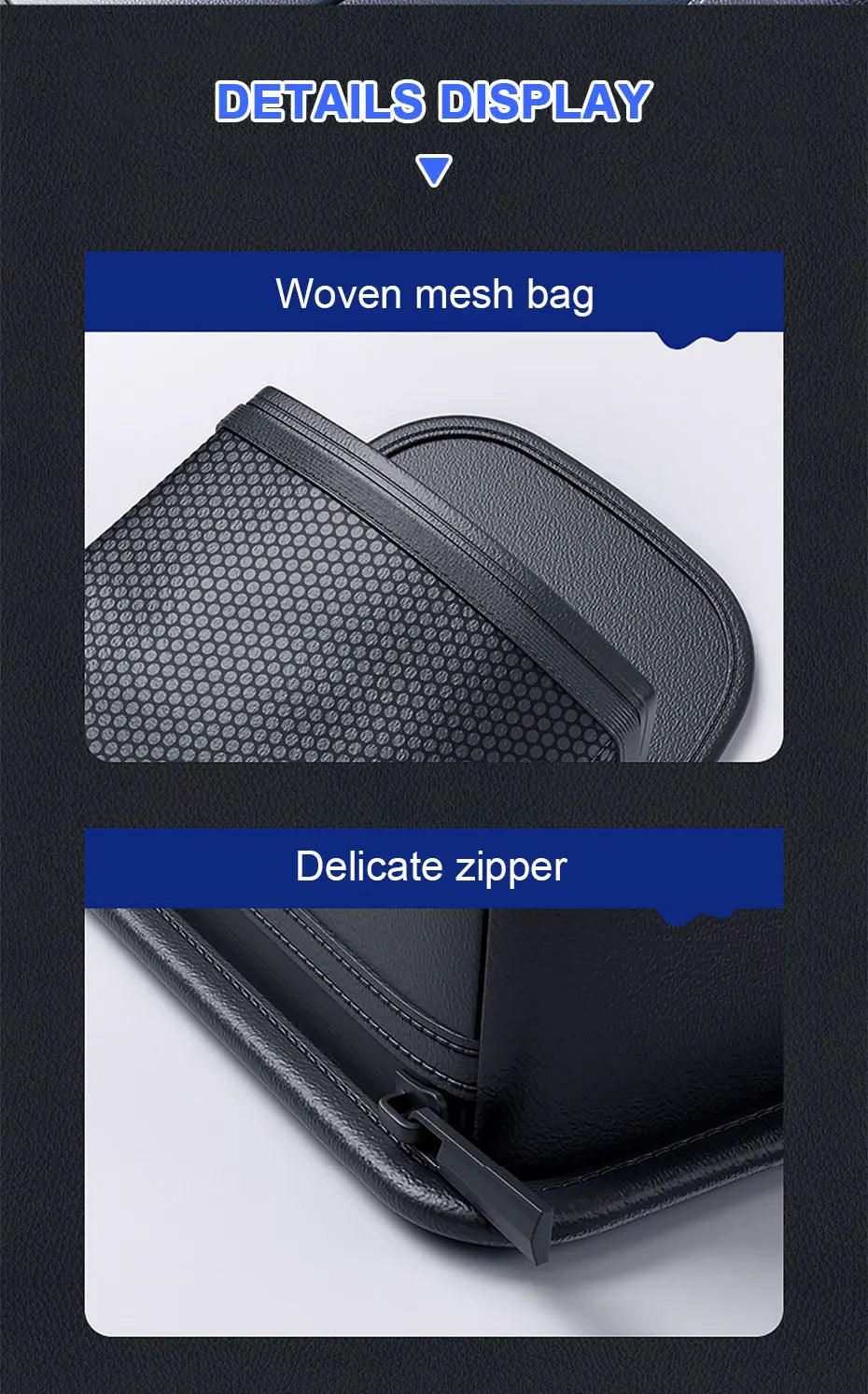 Leather Car Seat Side Storage Bag - Multifunctional Zipper Storage Bag with Mesh Pocket and Tissue Case for Car Accessories - 1 PCS - Delicate Leather