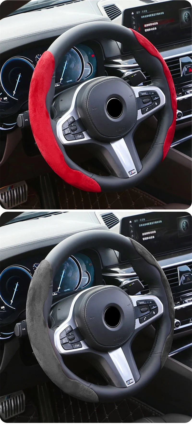 Suede Universal 38CM Car Steering Wheel Booster Cover - Non-Slip Auto Interior Steer Protector Decoration Accessories