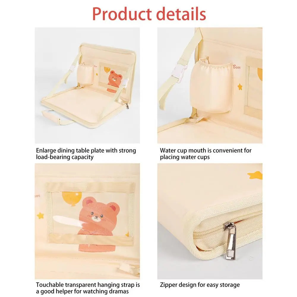 Folding Car Steering Wheel Tray - Multifunctional Seat Back Table and Hanging Storage Bag Organizer for Car Interior - Delicate Leather