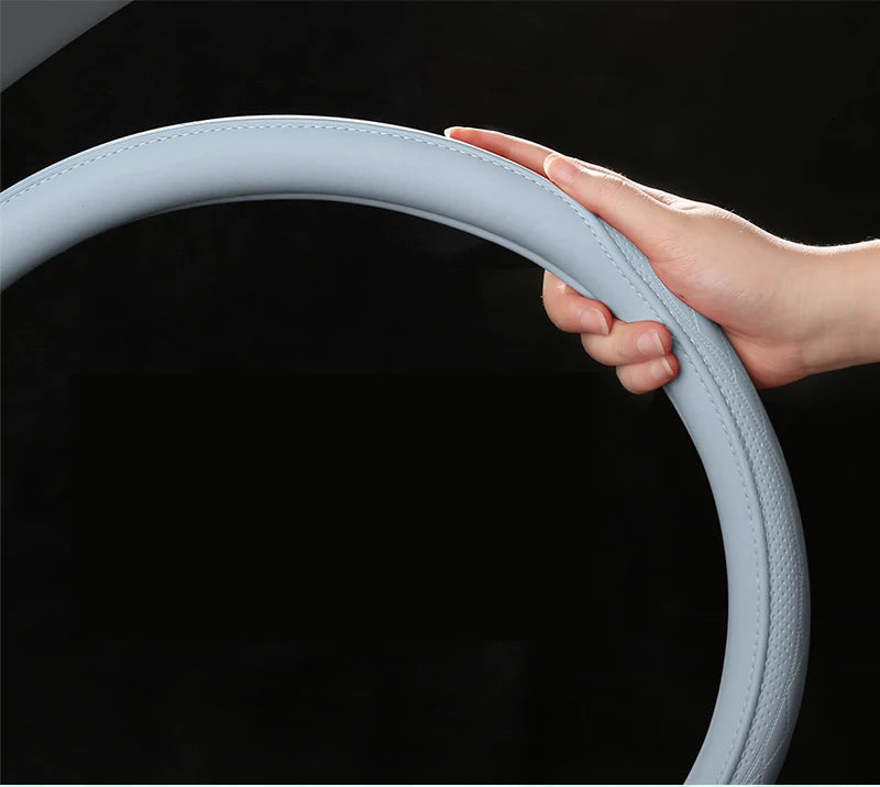 Motopets Car Anti-Slip Leather Steering Wheel Cover - Universal Protective Cover Fashion Style for 38cm Type D Steering Wheels - Delicate Leather