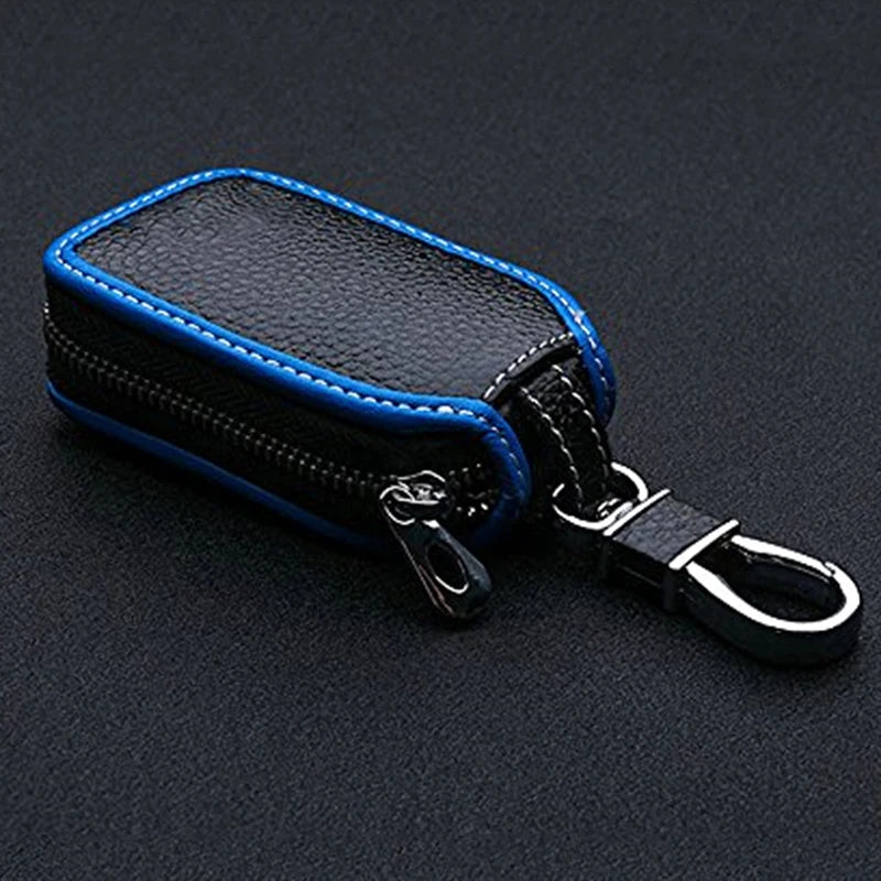 Leather Car Key Case – Anti-Scratch Keychain Cover, Black + Blue - Delicate Leather