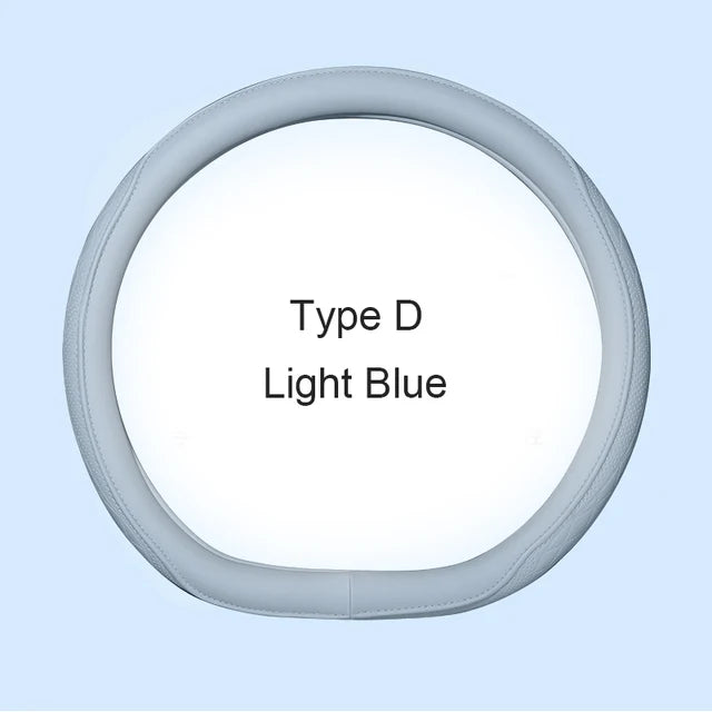 Motopets Car Anti-Slip Leather Steering Wheel Cover - Universal Protective Cover Fashion Style for 38cm Type D Steering Wheels - Delicate Leather