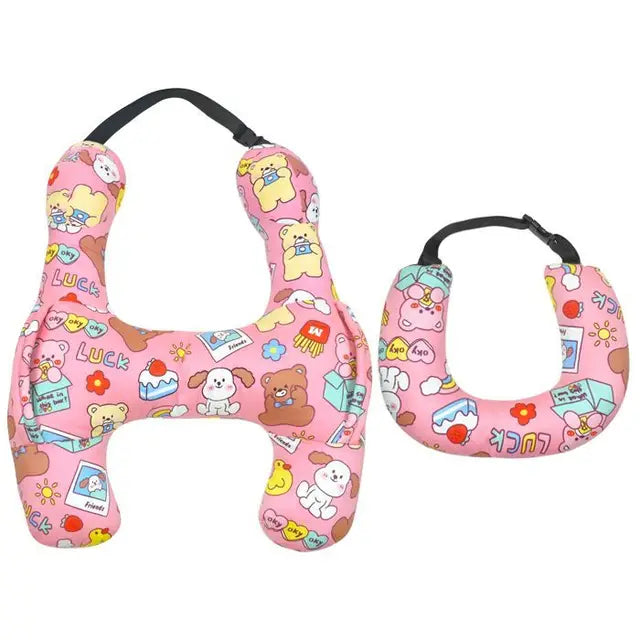 Cute Animal Pattern Kid Neck Head Support U-Shape Children Travel Pillow Cushion - Delicate Leather