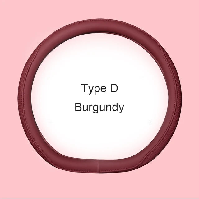 Motopets Car Anti-Slip Leather Steering Wheel Cover - Universal Protective Cover Fashion Style for 38cm Type D Steering Wheels - Delicate Leather