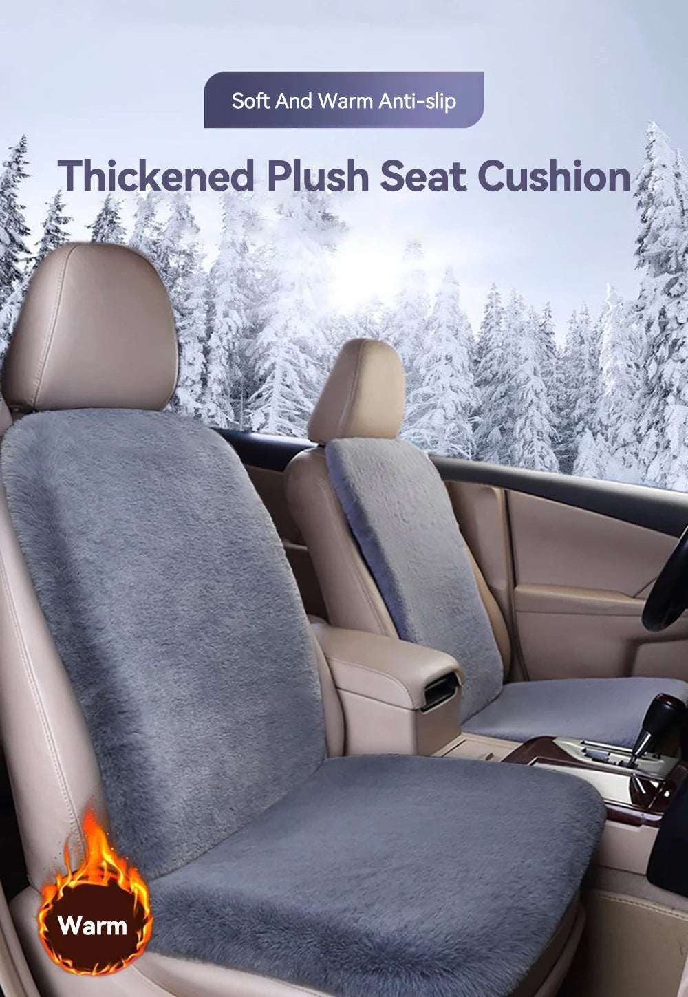 Winter Warm Universal Plush Full Set Auto Car Seat Cover - Vehicle Cushion Fur Covers Accessories in Sheepskin - Delicate Leather