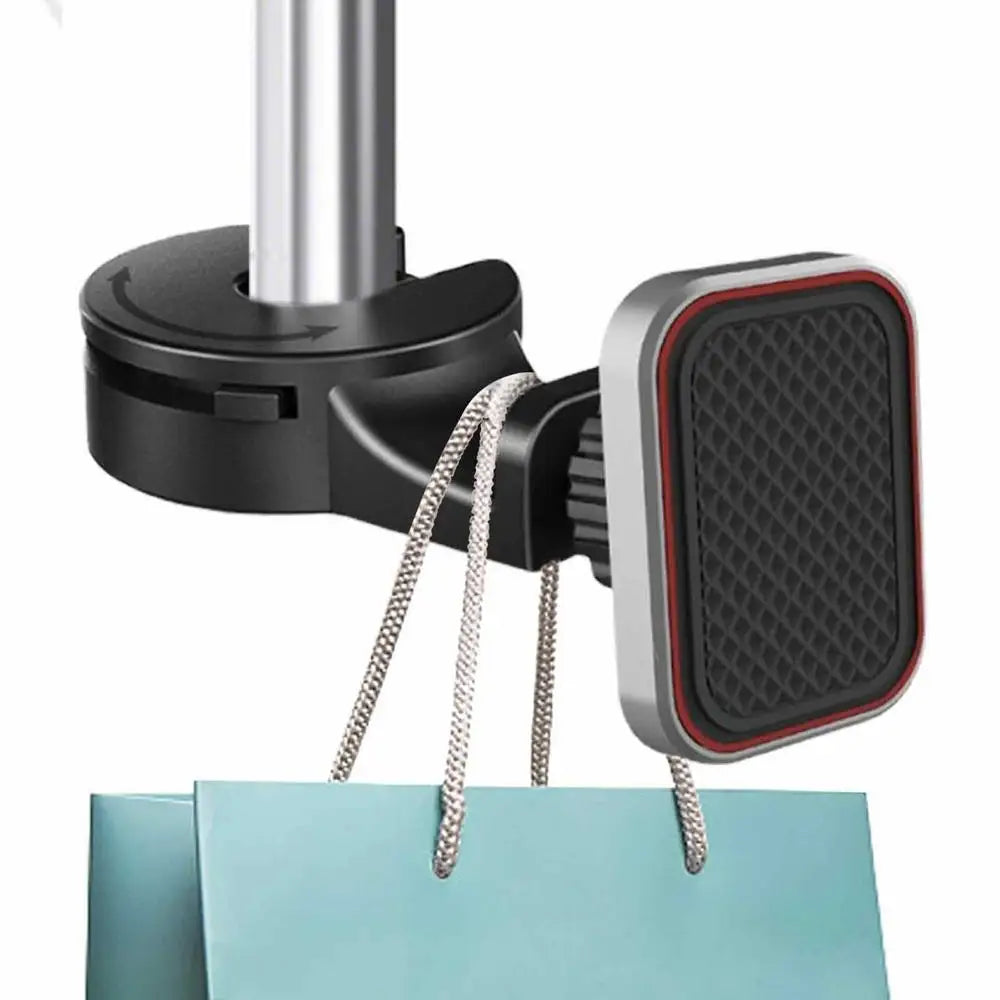 Car Headrest Hook with Magnetic Phone Holder - 360 Degree Rotating Car Rear Seat Phone Bracket and Purse Bag Hooks - Delicate Leather
