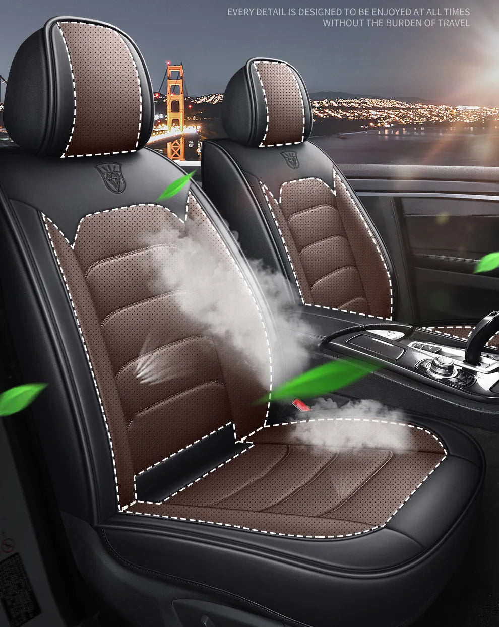Full Set Universal Leather Car Seat Covers Interior Accessories - Delicate Leather