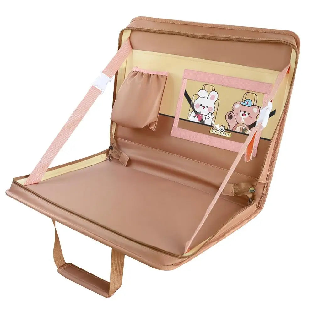 Folding Car Steering Wheel Tray - Multifunctional Seat Back Table and Hanging Storage Bag Organizer for Car Interior - Delicate Leather