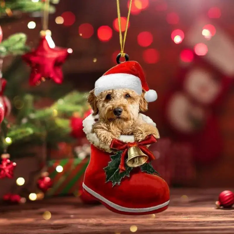 Cute Dog Christmas Tree Pendants 2D Acrylic Christmas Ornaments Hanging Decorations for Car Door Window Xmas Gifts New Year 2024