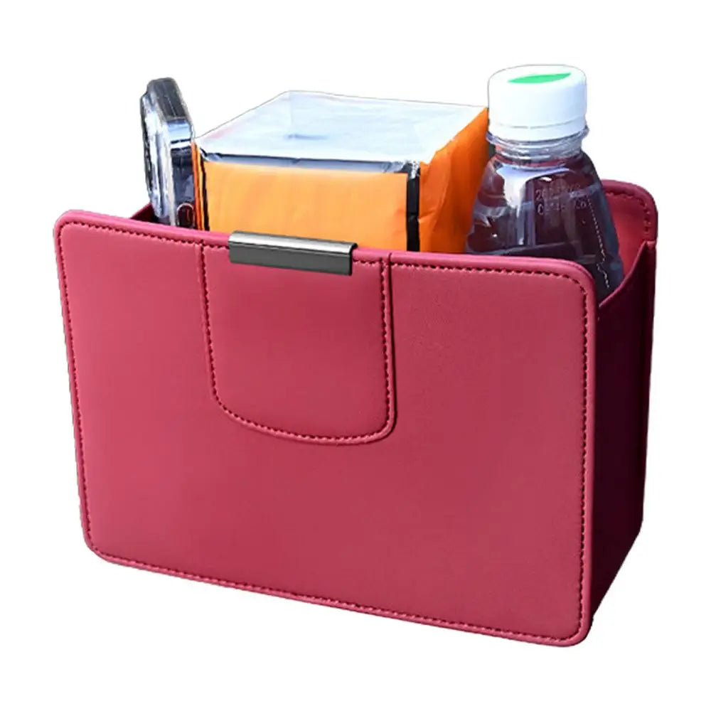 Car Seat Storage Box - Auto Seat Back Organizer with Magnetic Closure Design - Delicate Leather