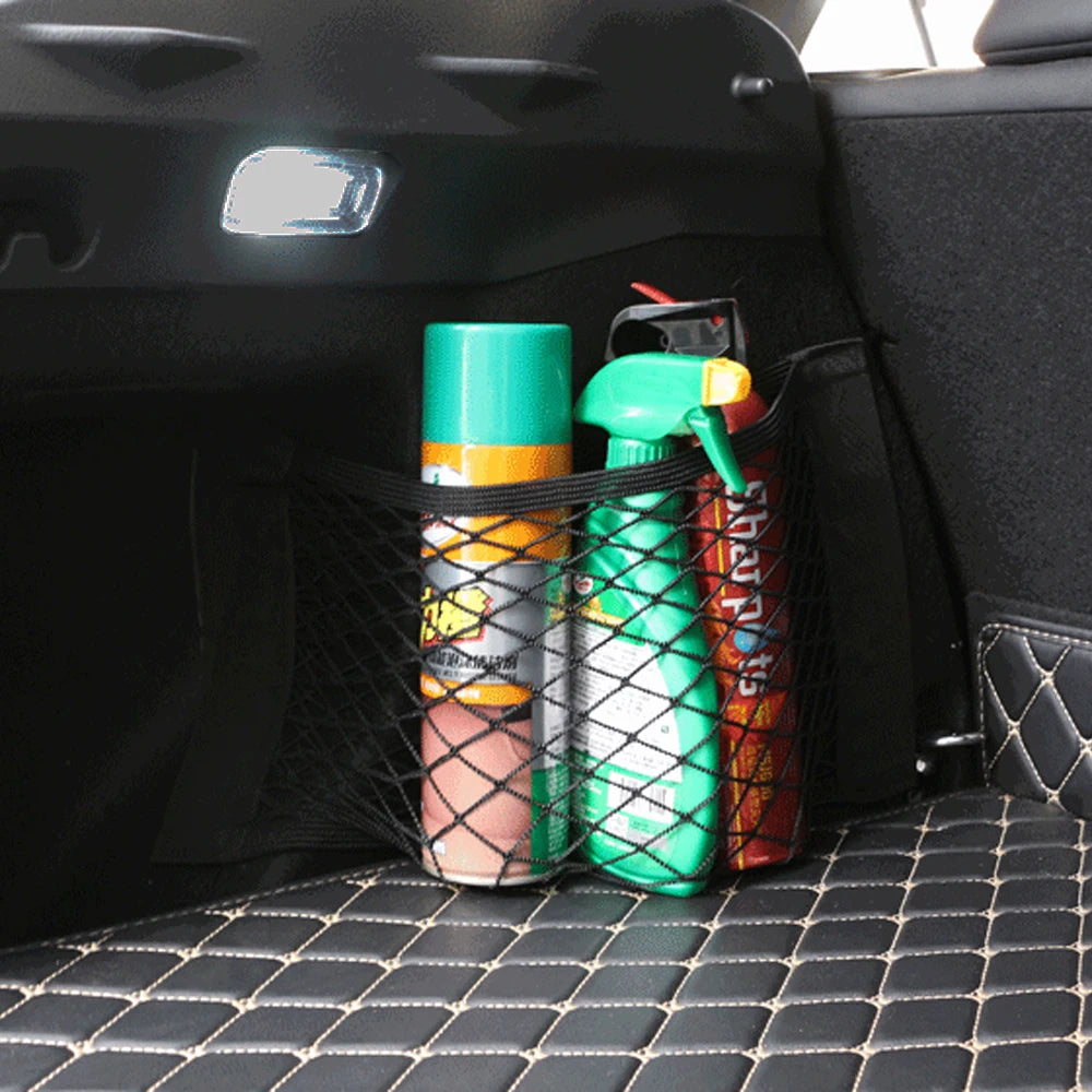 Car Back Rear Elastic Net Mesh Pocket Trunk Paste Fixed Storage Bag - Delicate Leather