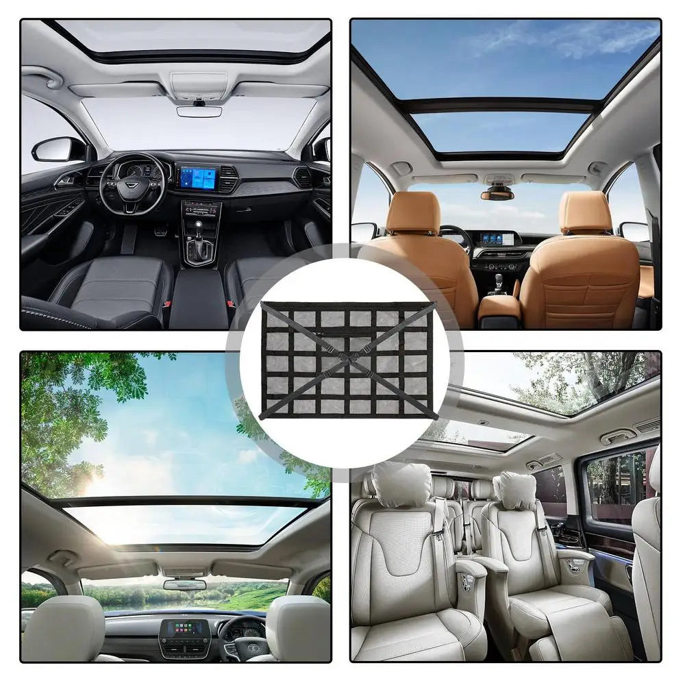 Car Ceiling Storage Net Cargo Storage for Car, Space-Saving Large Capacity Roof Luggage Net for Car RV - Delicate Leather