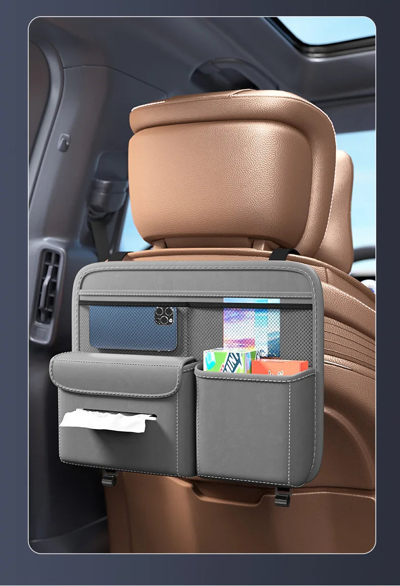 Car Seat Back Hanging Storage Bag - Multifunctional Leather Auto Backseat Organizer, Custom Fit For Your Cars, Car Accessories - Delicate Leather