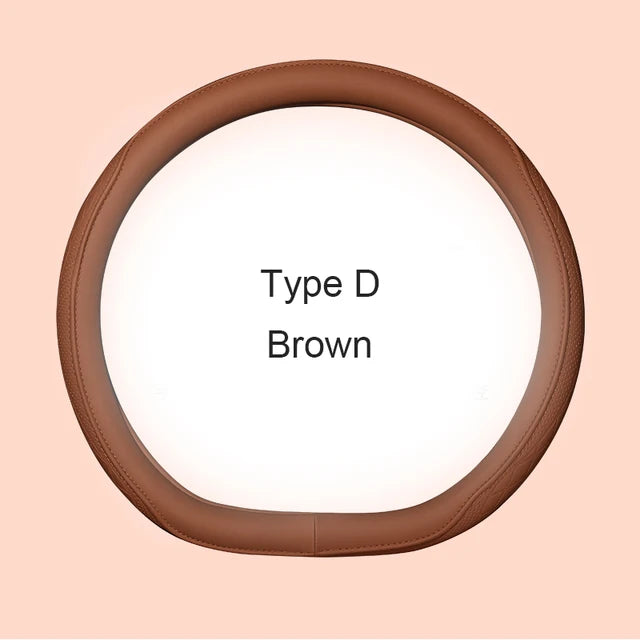 Motopets Car Anti-Slip Leather Steering Wheel Cover - Universal Protective Cover Fashion Style for 38cm Type D Steering Wheels - Delicate Leather