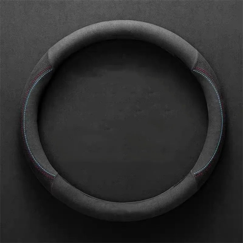 Car Steering Wheel Cover - Cowhide Suede Steering Wheel Wrap - Universal 37-38cm Breathable Steering Cover