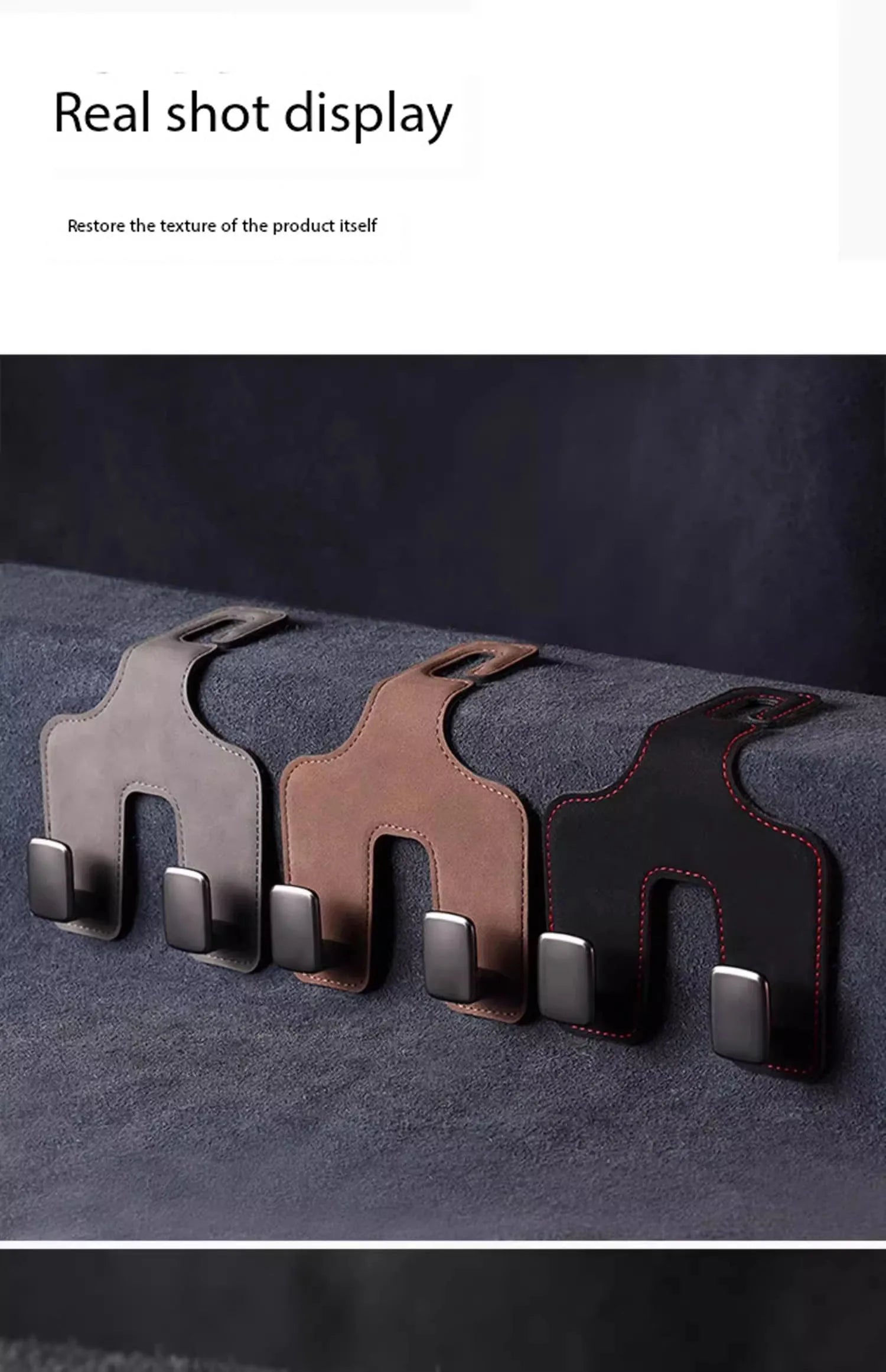 Car Seat Back Hook with Hidden Double Hooks - Upgraded Rear Interior Bag Storage and Small Item Collection - Delicate Leather