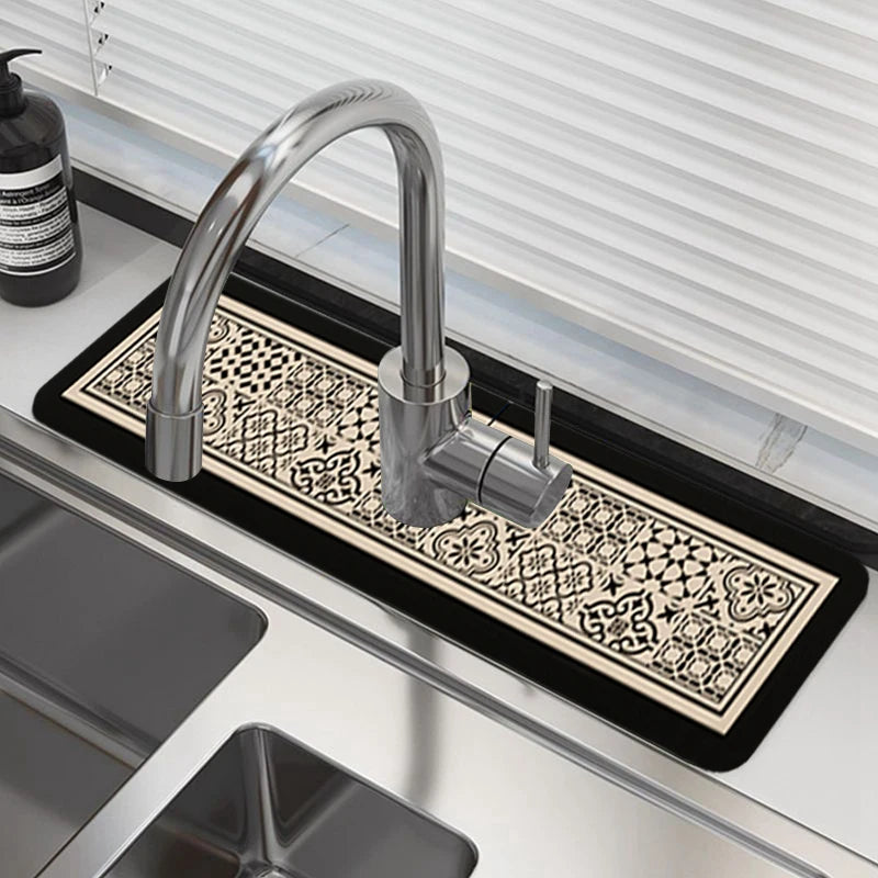 Kitchen Faucet Mat - Absorbent Leather Bathroom Sink Splash-proof Desktop Mats - Delicate Leather