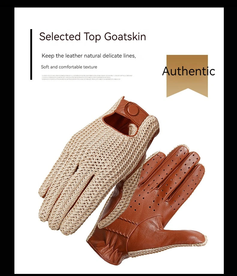Autumn and Winter Men's Knitted Wool Motorbike Leather Driving Gloves - Delicate Leather