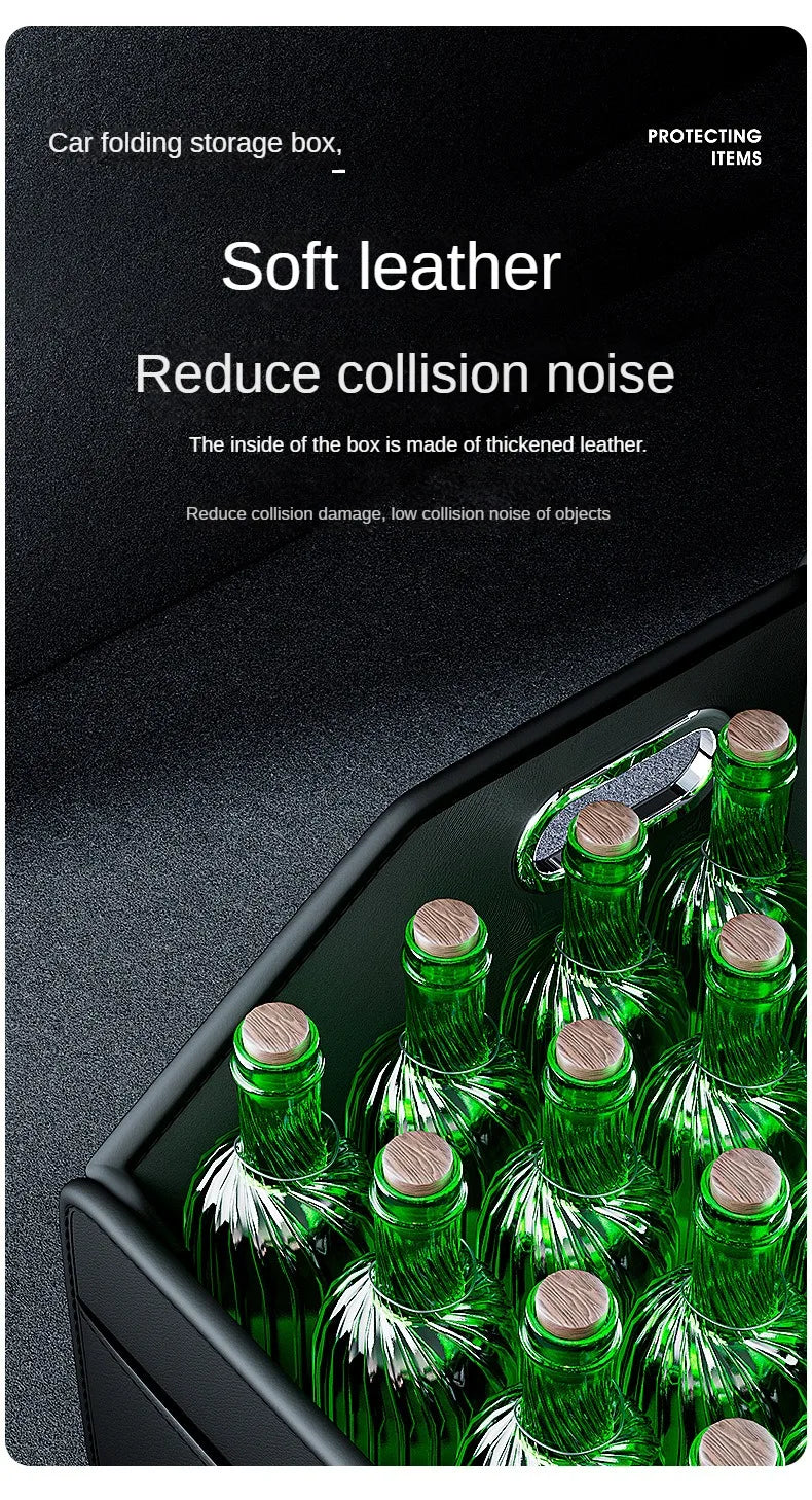 Car Trunk Organizer Storage Box - PU Leather Folding Collapsible Cargo Boot Organizer - Delicate Leather