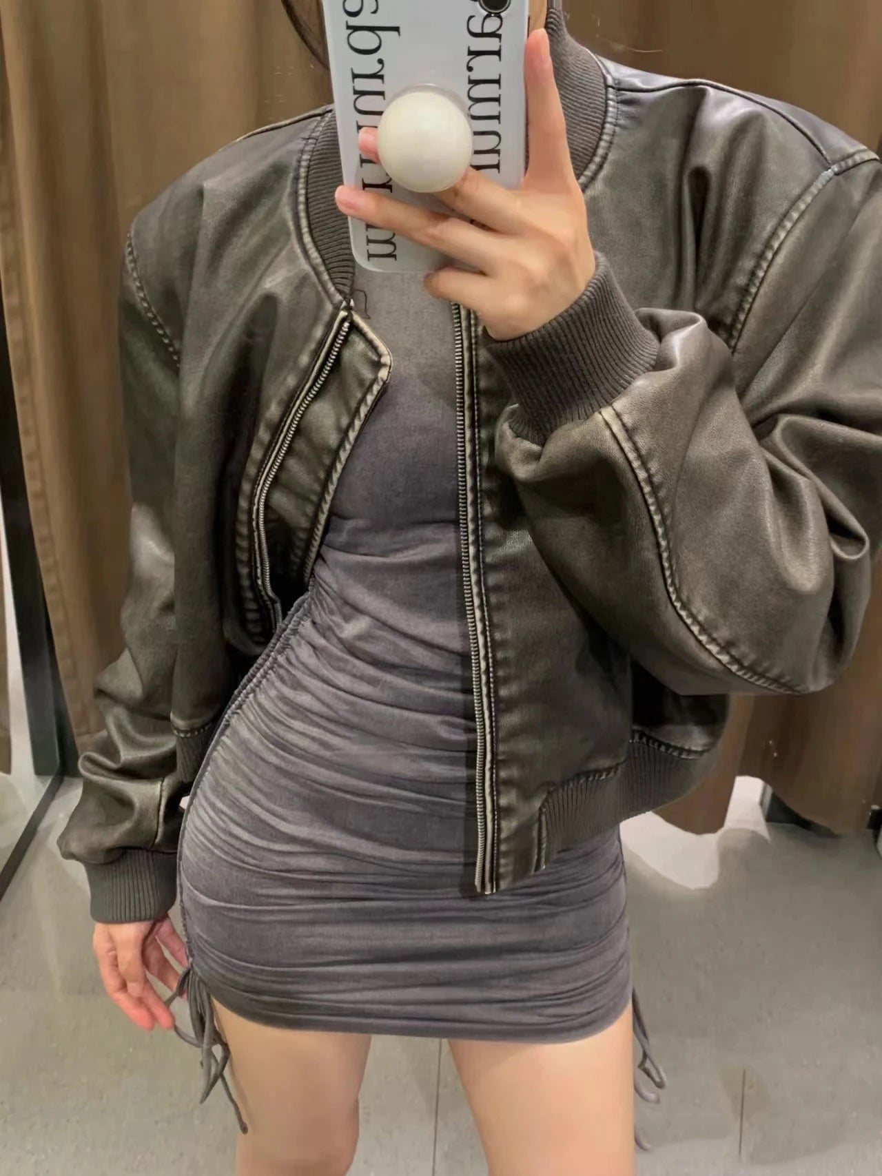 Women's 2024 New Vintage Imitation Leather Bomber Jacket Coat - Women's Style