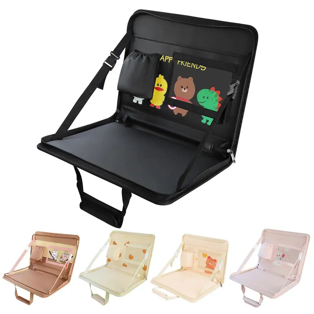Folding Car Steering Wheel Tray - Multifunctional Seat Back Table and Hanging Storage Bag Organizer for Car Interior - Delicate Leather