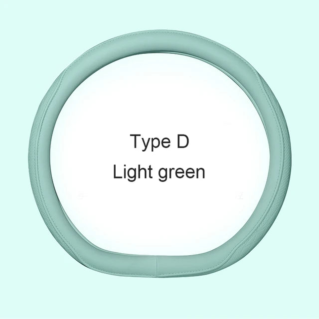 Motopets Car Anti-Slip Leather Steering Wheel Cover - Universal Protective Cover Fashion Style for 38cm Type D Steering Wheels - Delicate Leather