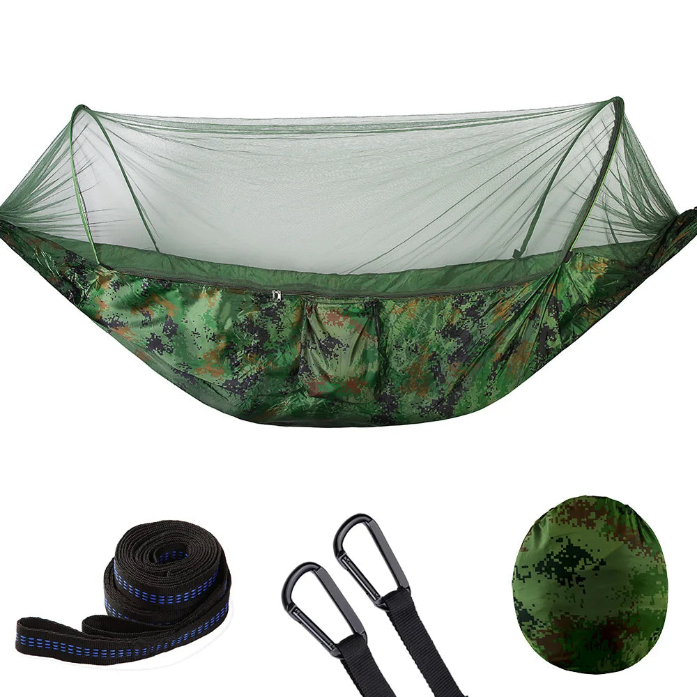 Premium Lightweight Camping Hammock with Integrated Pop-Up Mosquito Net: Durable Parachute Material, Portable Outdoor Swing Sleeping Hammock for Campers - Delicate Leather