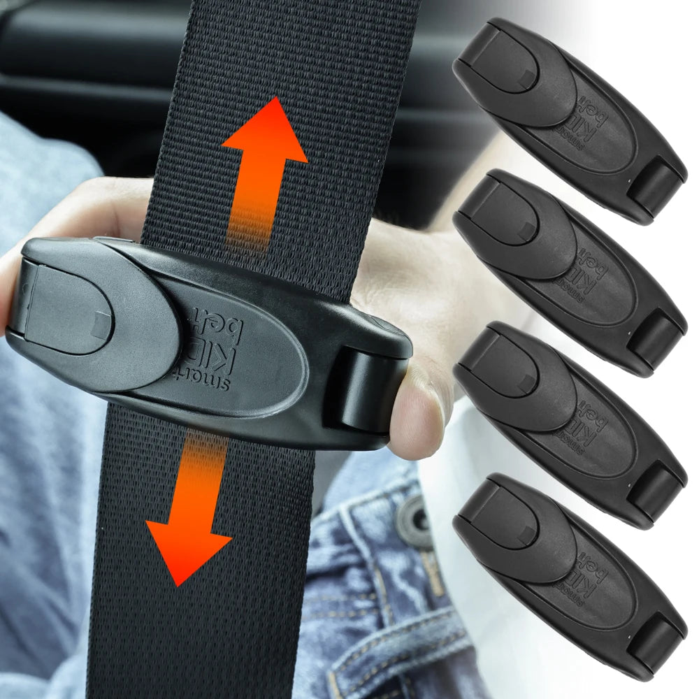 Car Seat Belt Clip Shoulder Neck Strap Adjuster - Adjustable Tensioner Clip for Adults, Kids, and Pregnant Women - 4 Pack - Delicate Leather