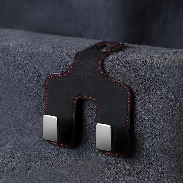 Car Seat Back Hook with Hidden Double Hooks - Upgraded Rear Interior Bag Storage and Small Item Collection - Delicate Leather