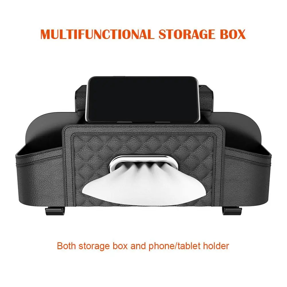 Car Storage Box - Multi-Functional Backseat Organizer with Tissue Box, Cell Phone Holder, and Cup Holder, Custom Fit For Your Cars, Car Accessories - Delicate Leather