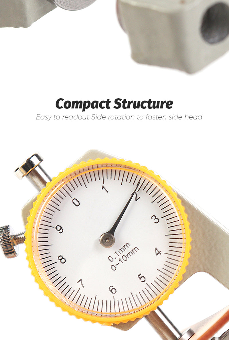 Leather Thickness Gauge Measuring Tools 0-10mm/0.1mm Dial Paper Meter Tester for Hollow Pipe or Circular Tube Caliper - Delicate Leather