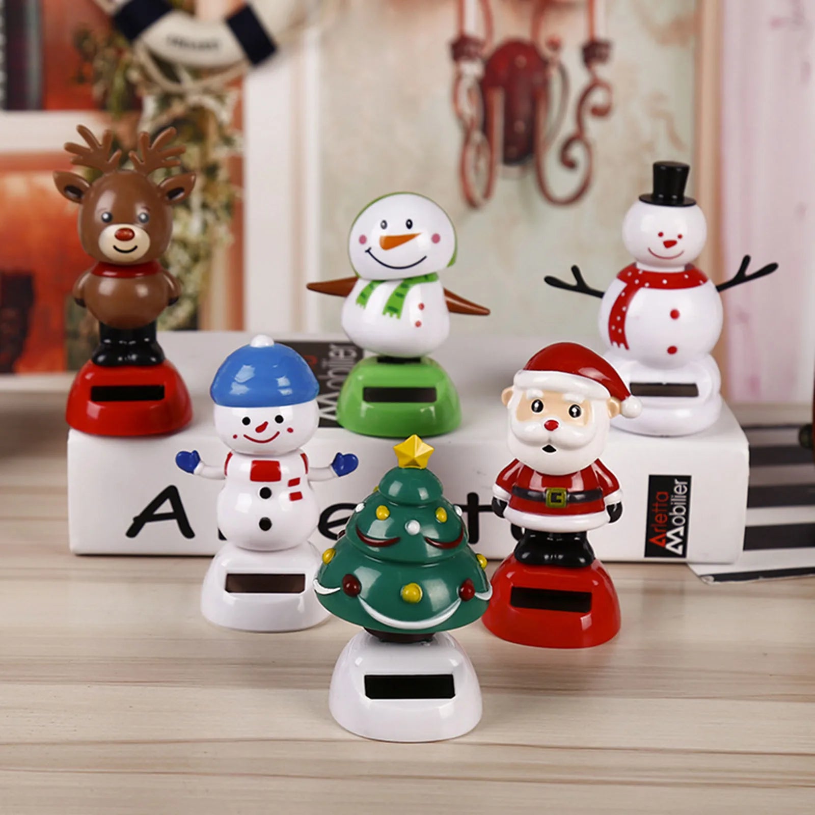 2023 Christmas Cute Car Ornament Solar Dancing Christmas Tree Snowman Santa Claus Elk Automatic Swing Car Interior Decoration