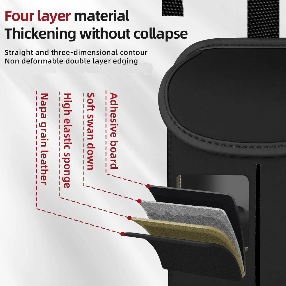 Car Seat Storage Bag - Multi Hanging Pocket Trunk Bag with Hook - Delicate Leather