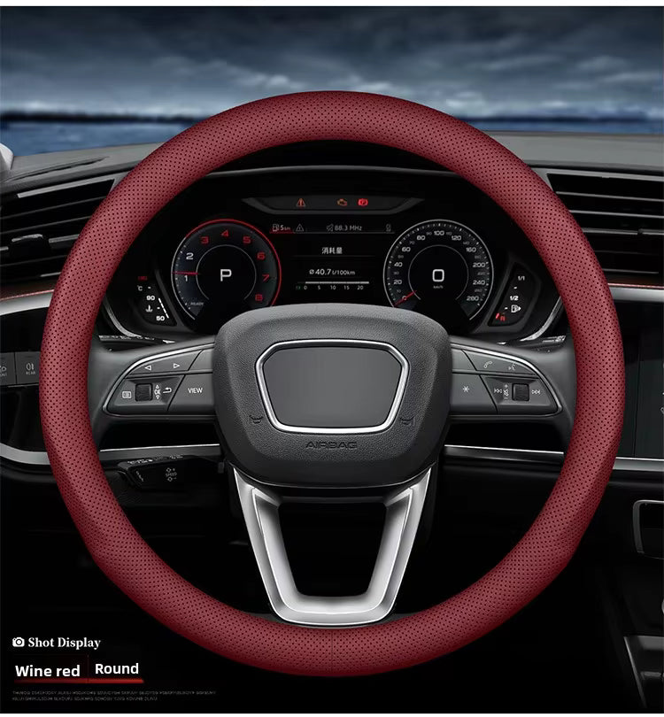 Ultra-Thin Nappa Leather Steering Wheel Cover – Universal Anti-Slip All-Season Grip - Delicate Leather