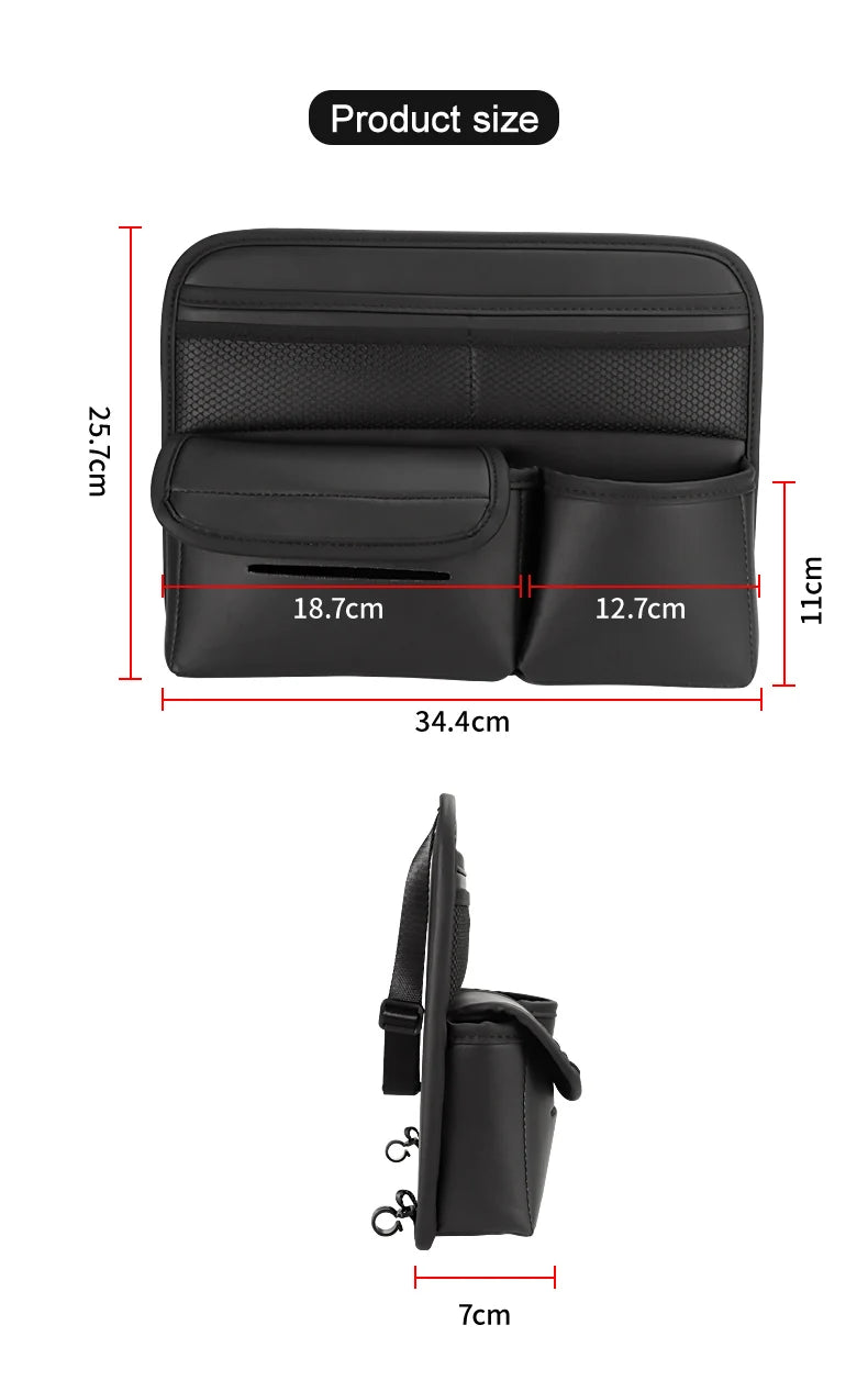 PU Leather Car Seat Back Organizer - Multifunctional Large Capacity Storage Bag with Tissue Holder and Auto Accessories - Delicate Leather