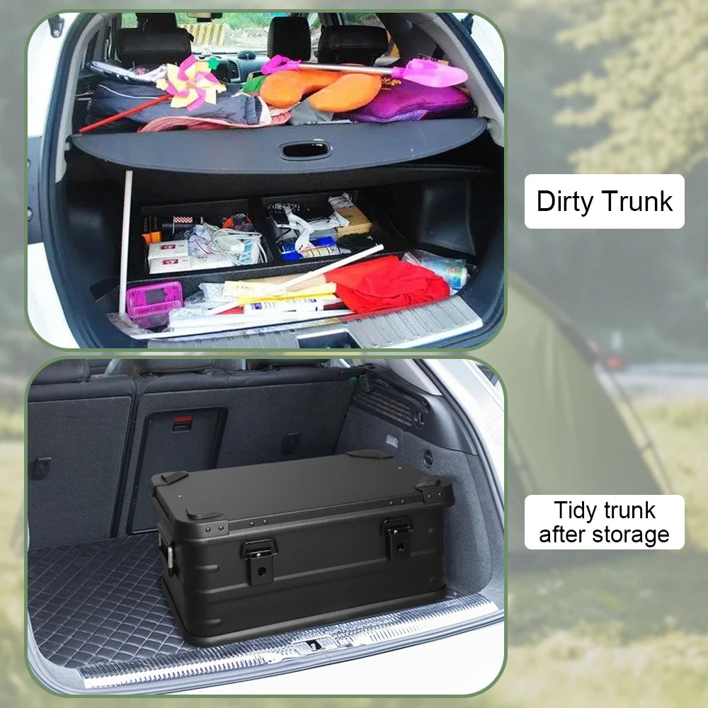 Black Aluminum Alloy Storage Box for Camping, Household, and Car Trunk - Delicate Leather