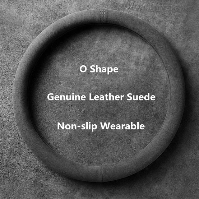 Car Steering Wheel Cover - Cowhide Suede Steering Wheel Wrap - Universal 37-38cm Breathable Steering Cover - Delicate Leather