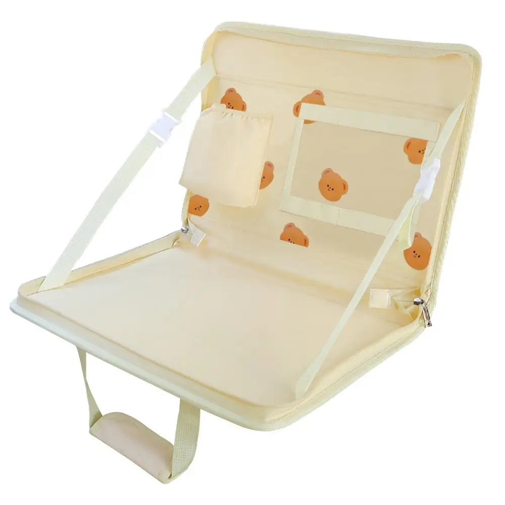 Folding Car Steering Wheel Tray - Multifunctional Seat Back Table and Hanging Storage Bag Organizer for Car Interior - Delicate Leather