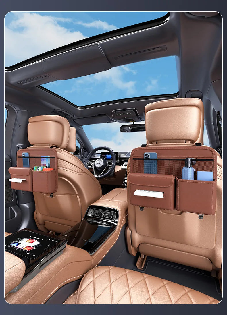 Car Seat Back Hanging Storage Bag - Multifunctional Leather Auto Backseat Organizer, Custom Fit For Your Cars, Car Accessories - Delicate Leather
