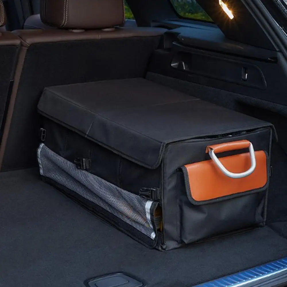 Large Capacity Car Trunk Organizer Storage Bag - Auto Rear Trunk Travel Collapsible Storage Box with Multipockets - Delicate Leather