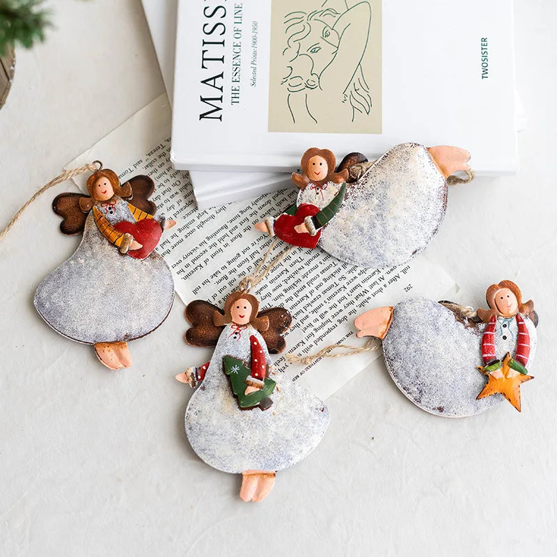 Christmas Iron Pendant Ornaments Retro Christmas Tree Pendant Vintage Santa Claus Snowman Cute Angel Ornament Pendant navidad