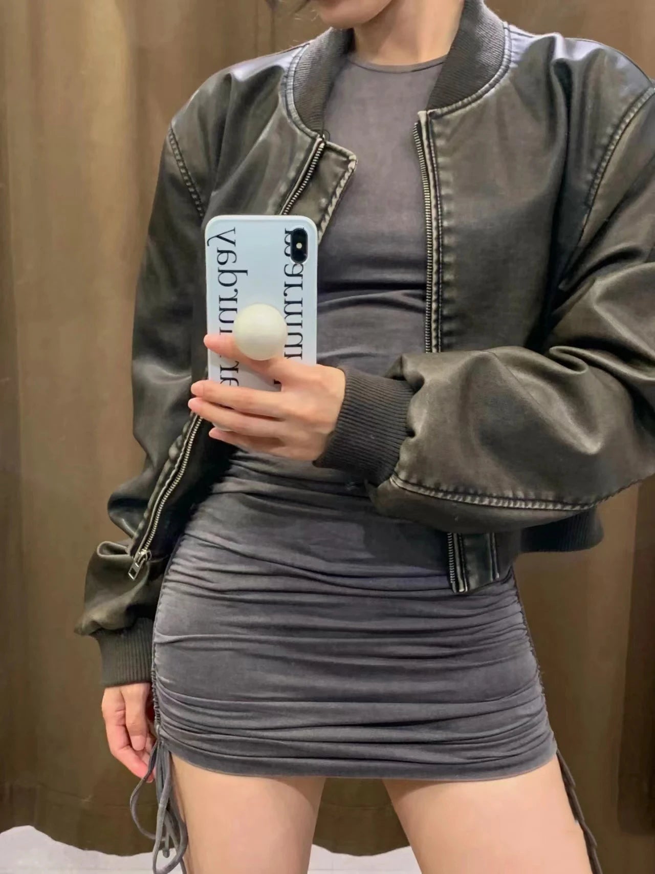 Women's 2024 New Vintage Imitation Leather Bomber Jacket Coat - Women's Style - Delicate Leather