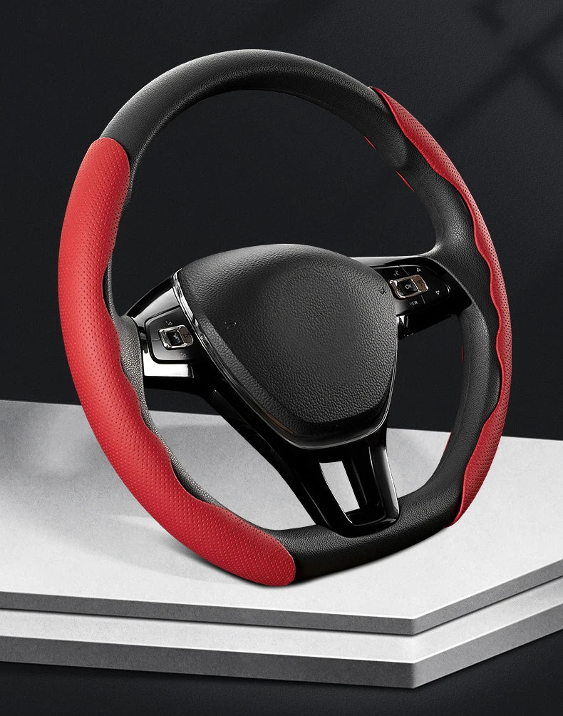 Nappa Car Steering Wheel Cover - Sport Ultra-Thin Anti-Slip Cover, All Season Handle Cover, Modified Decorative Accessories - Delicate Leather