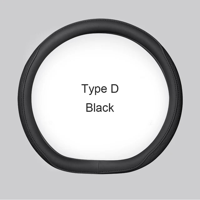 Motopets Car Anti-Slip Leather Steering Wheel Cover - Universal Protective Cover Fashion Style for 38cm Type D Steering Wheels - Delicate Leather